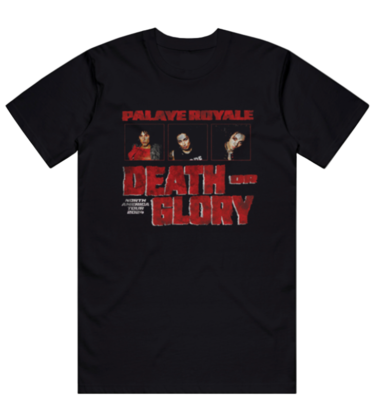Black t-shirt with 'Palave Royale Death or Glory' graphic design