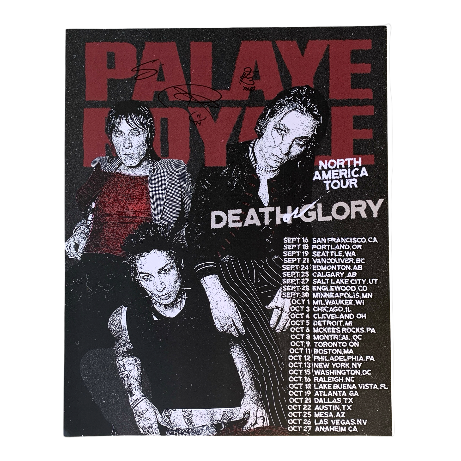 Promotional poster for Palaye Royale's North America tour with band members and event dates.