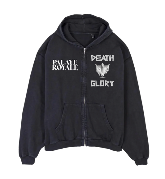 Black hoodie with text and logo