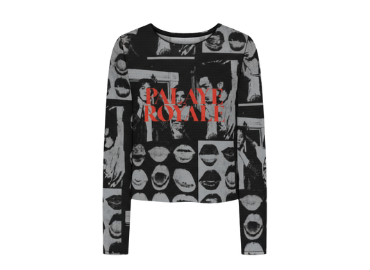 Long-sleeve shirt with collage design and 'Palace Royale' text
