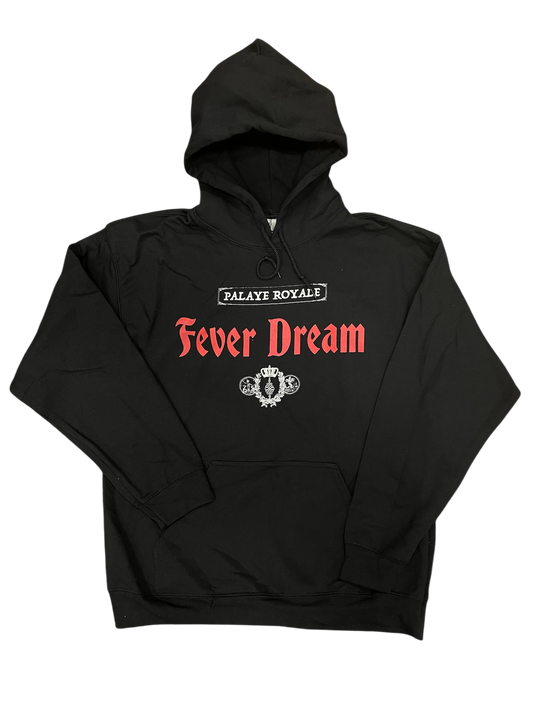 Black hoodie with 'Palaye Royale Fever Dream' text on a white background