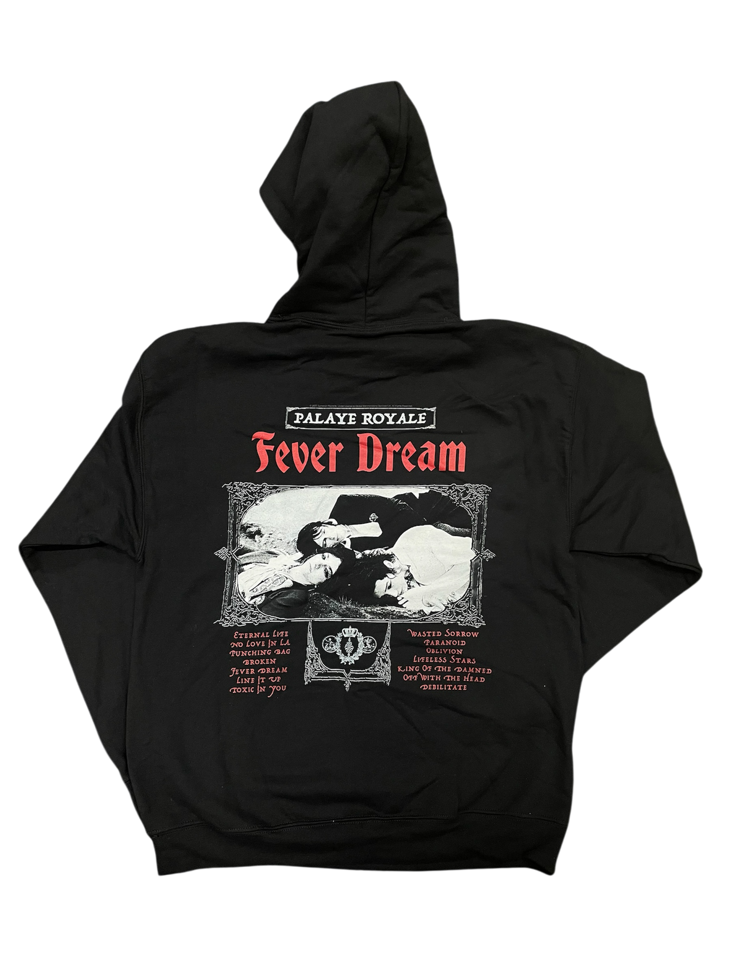 Black hoodie with 'Palaye Royale' and 'Fever Dream' design on a white background