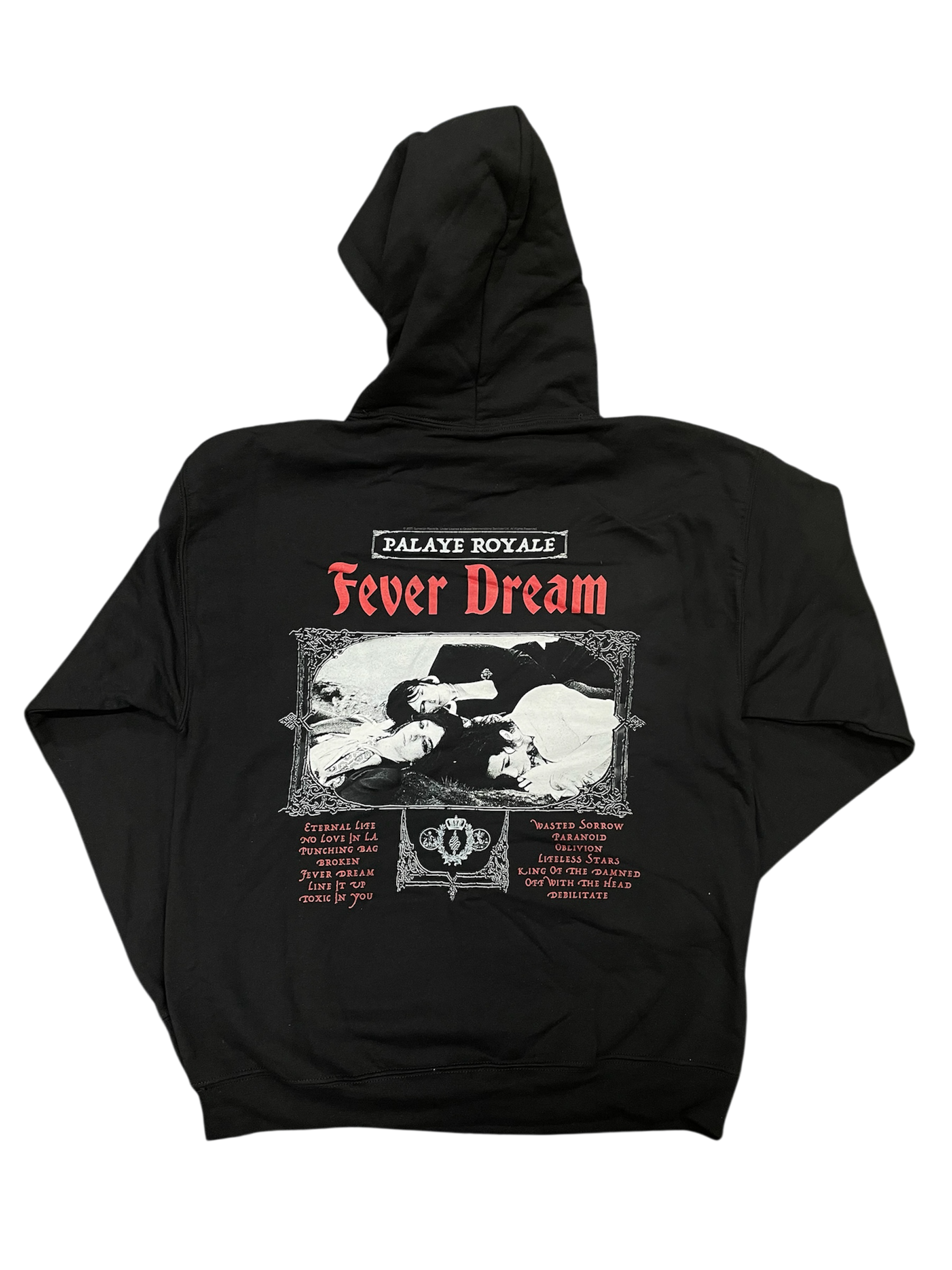 Black hoodie with 'Palaye Royale' and 'Fever Dream' design on a white background