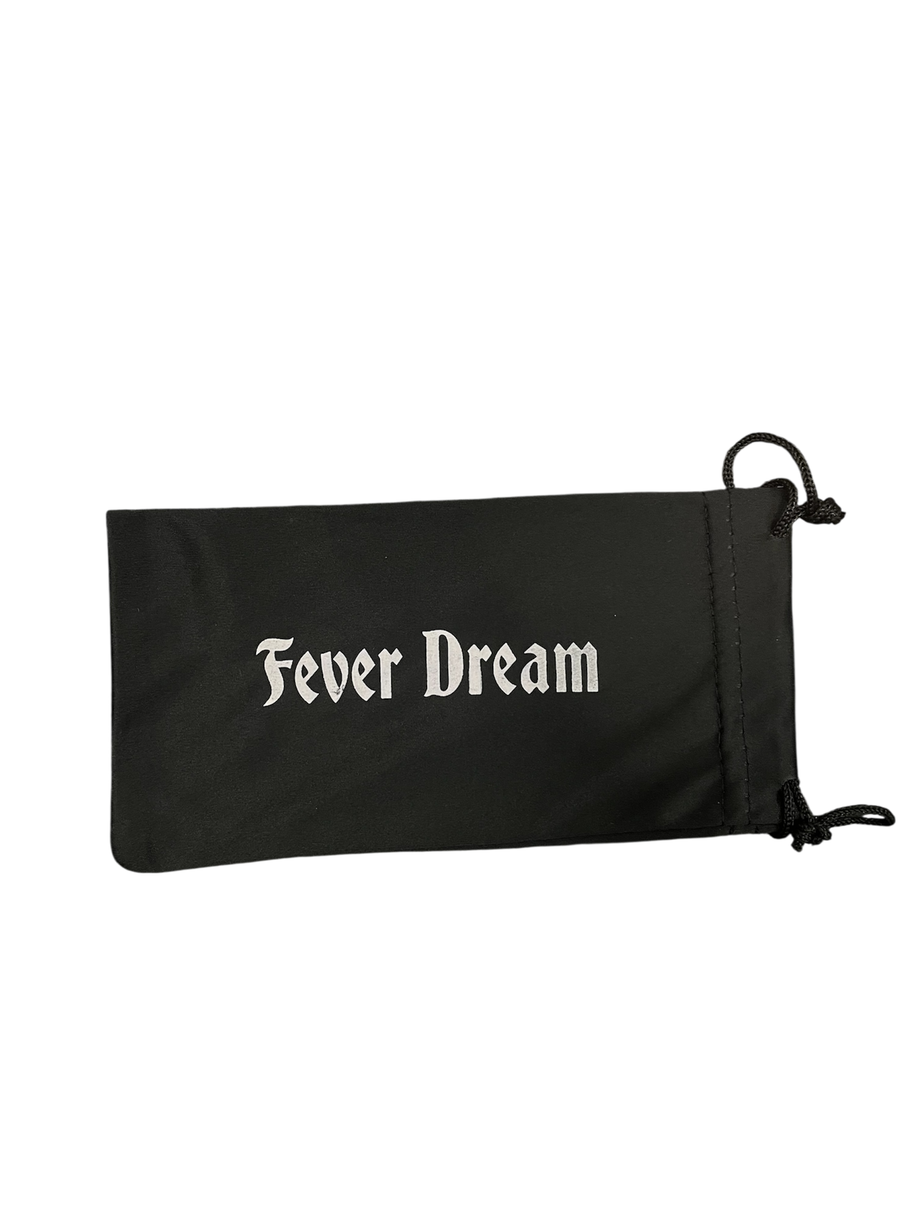 Black drawstring bag with 'Fever Dream' text on a white background