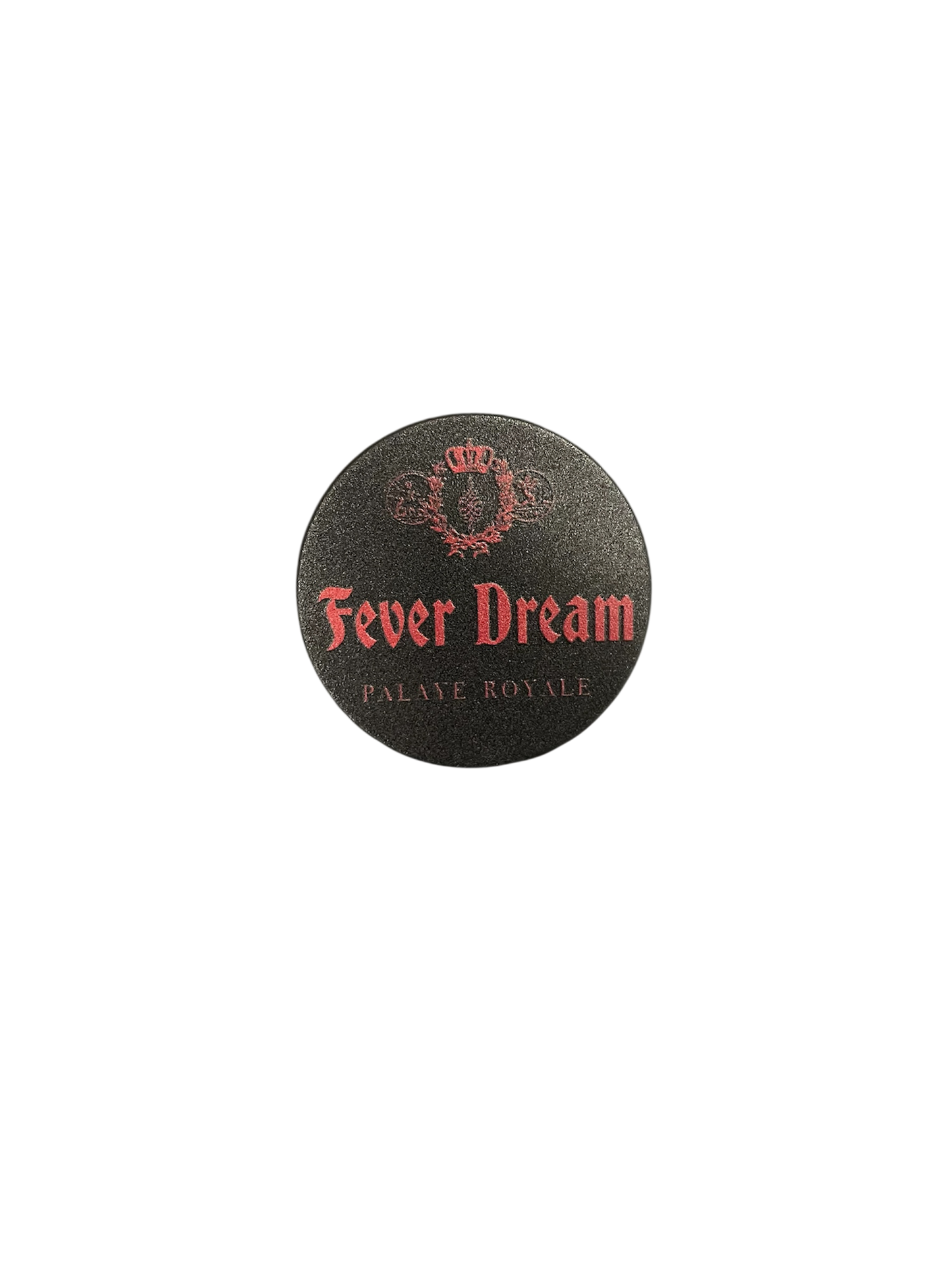 Round black product with 'Fever Dream' text on a white background