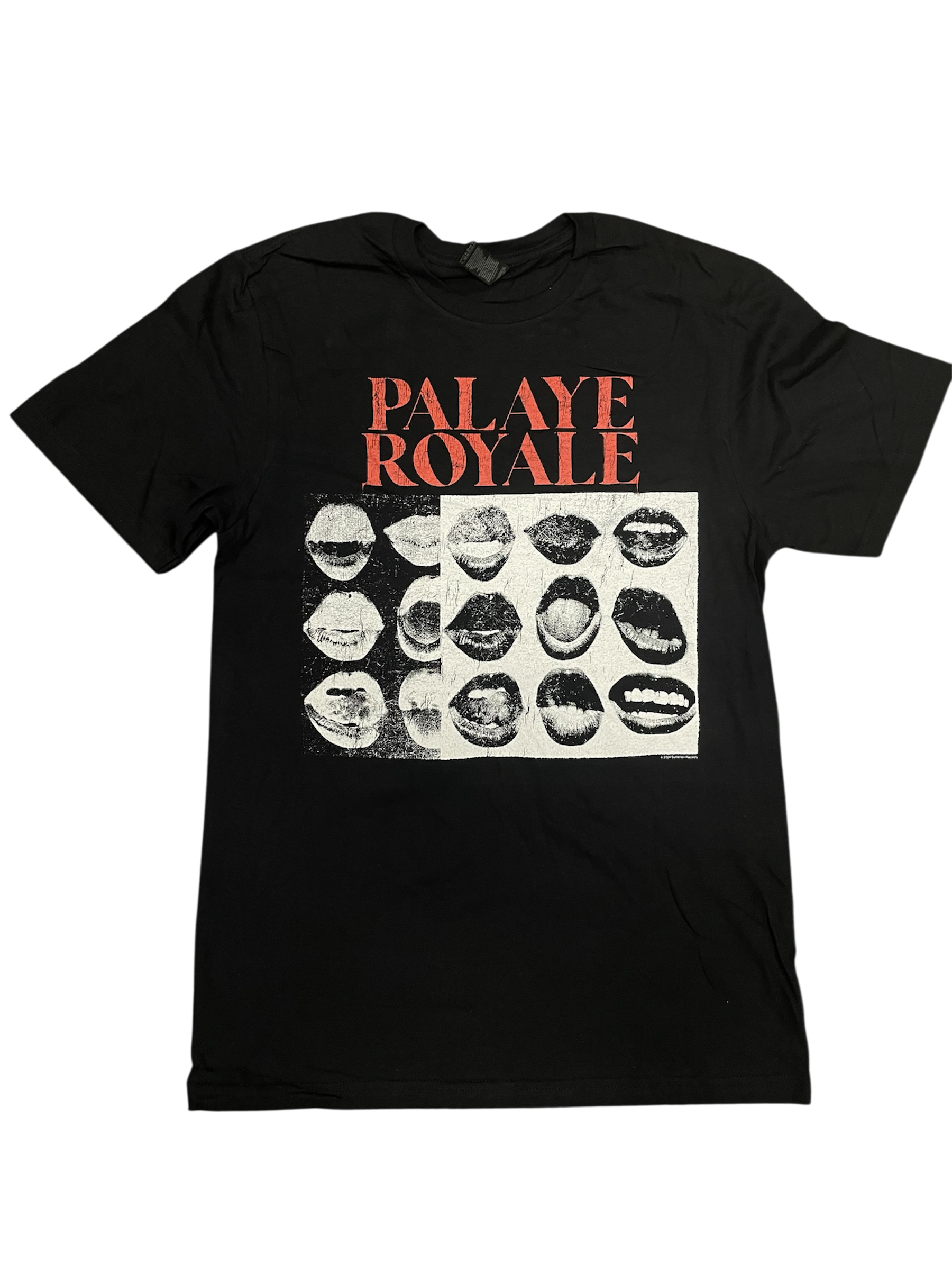 Black t-shirt with 'Palaye Royale' logo and graphic design on a white background