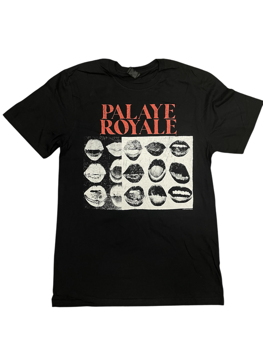 Black t-shirt with 'Palaye Royale' logo and graphic design on a white background
