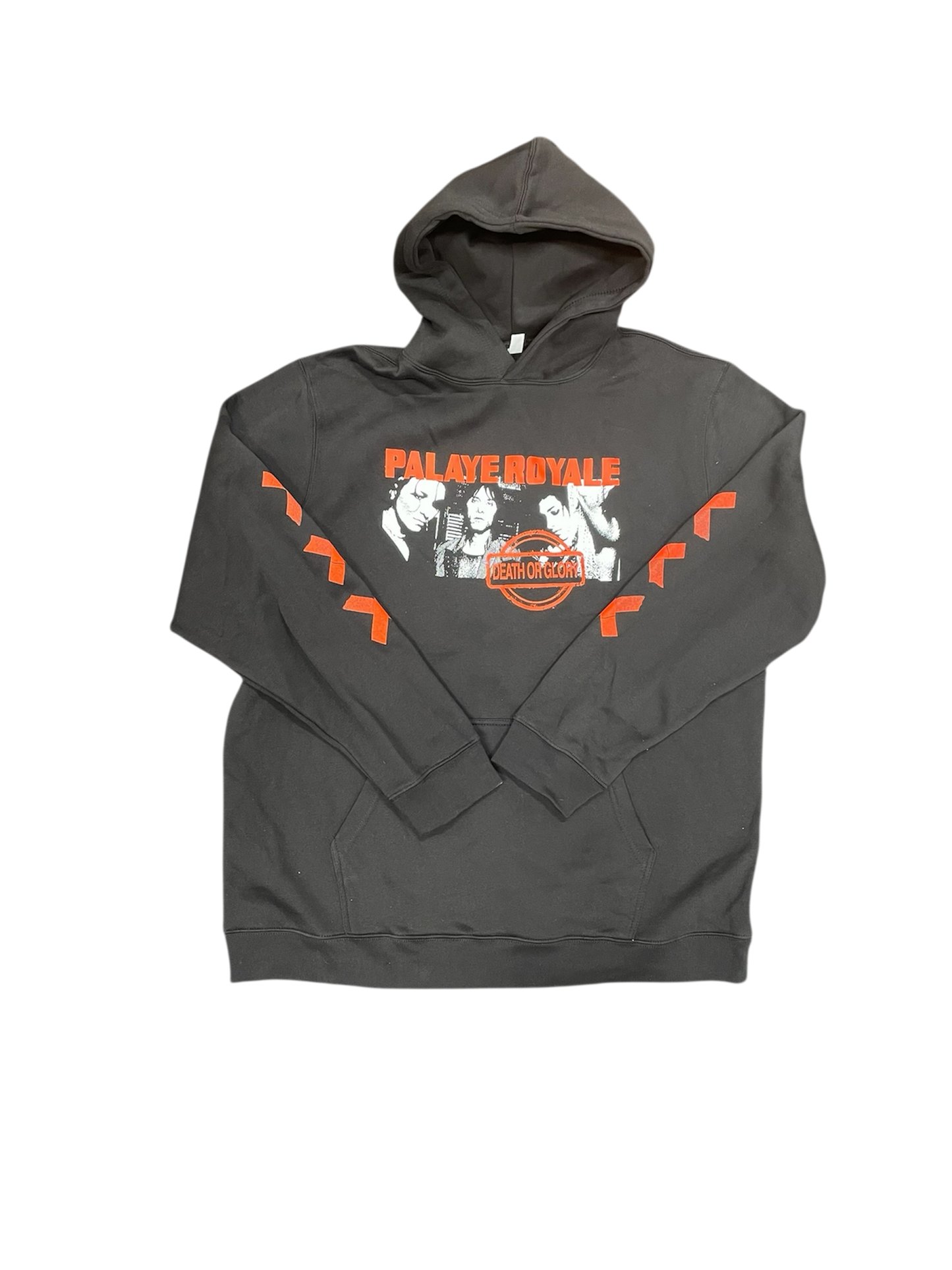 Gray hoodie with 'Palace Royale' graphic on a white background