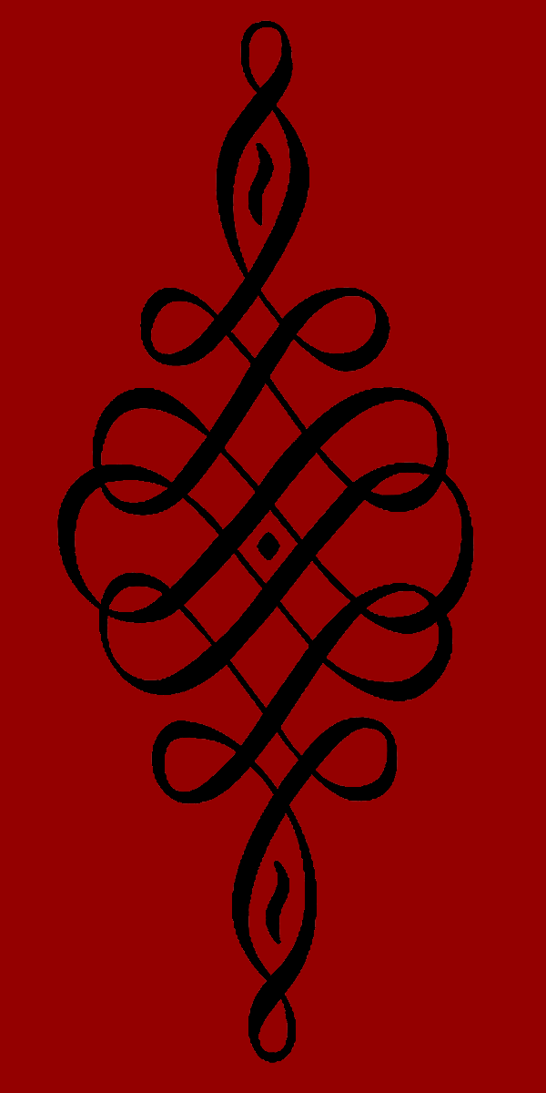 Black intertwined design on a red background