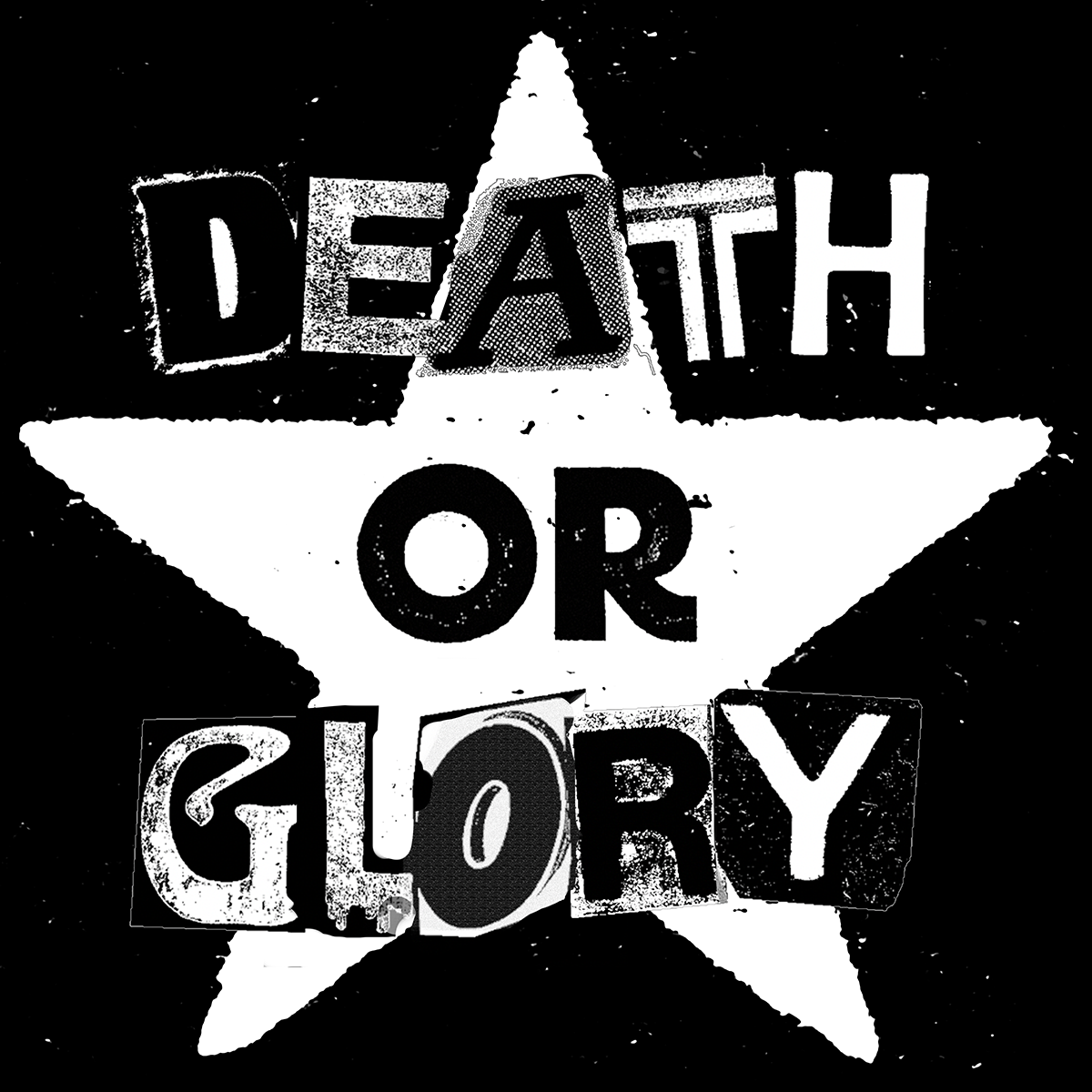 Black and white star with 'Death or Glory' text on a black background