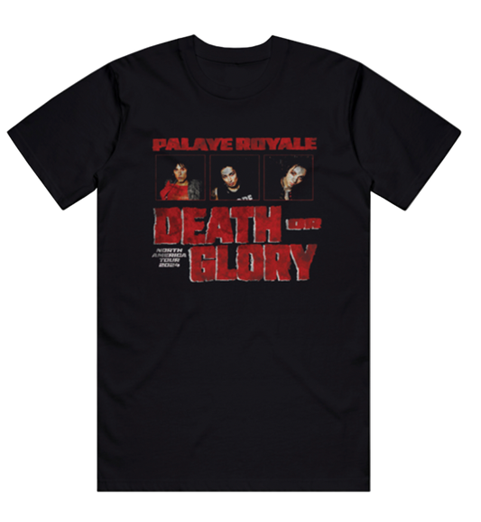 Black t-shirt with 'Palave Royale Death or Glory' graphic design