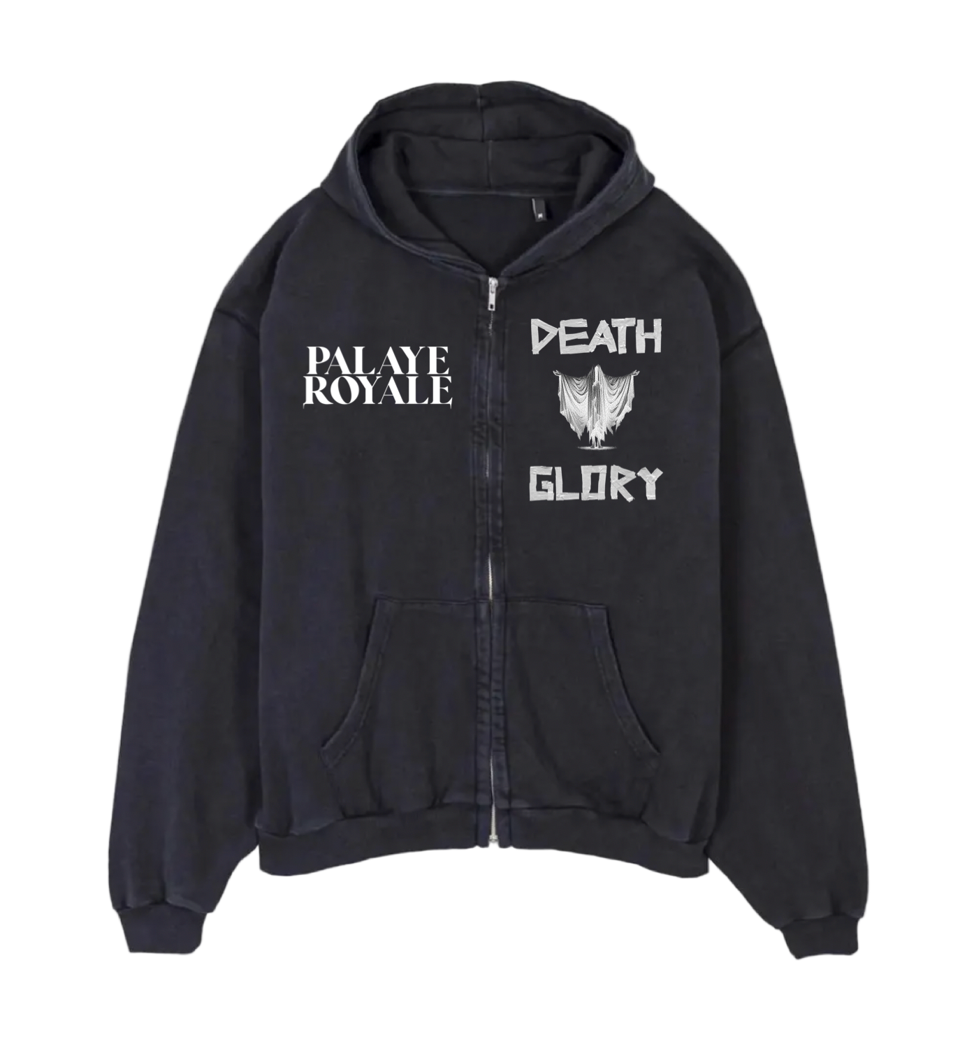 Black hoodie with text and logo