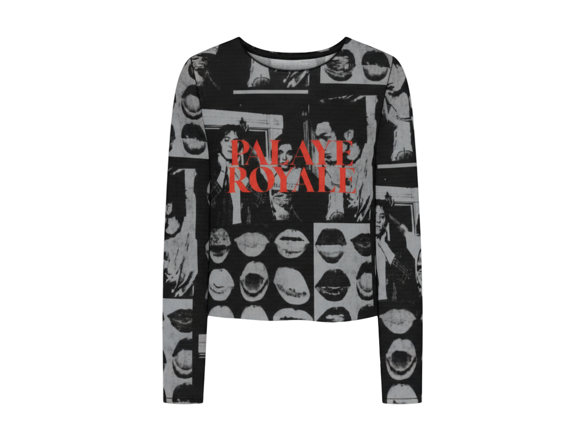 Long-sleeve shirt with collage design and 'Palace Royale' text