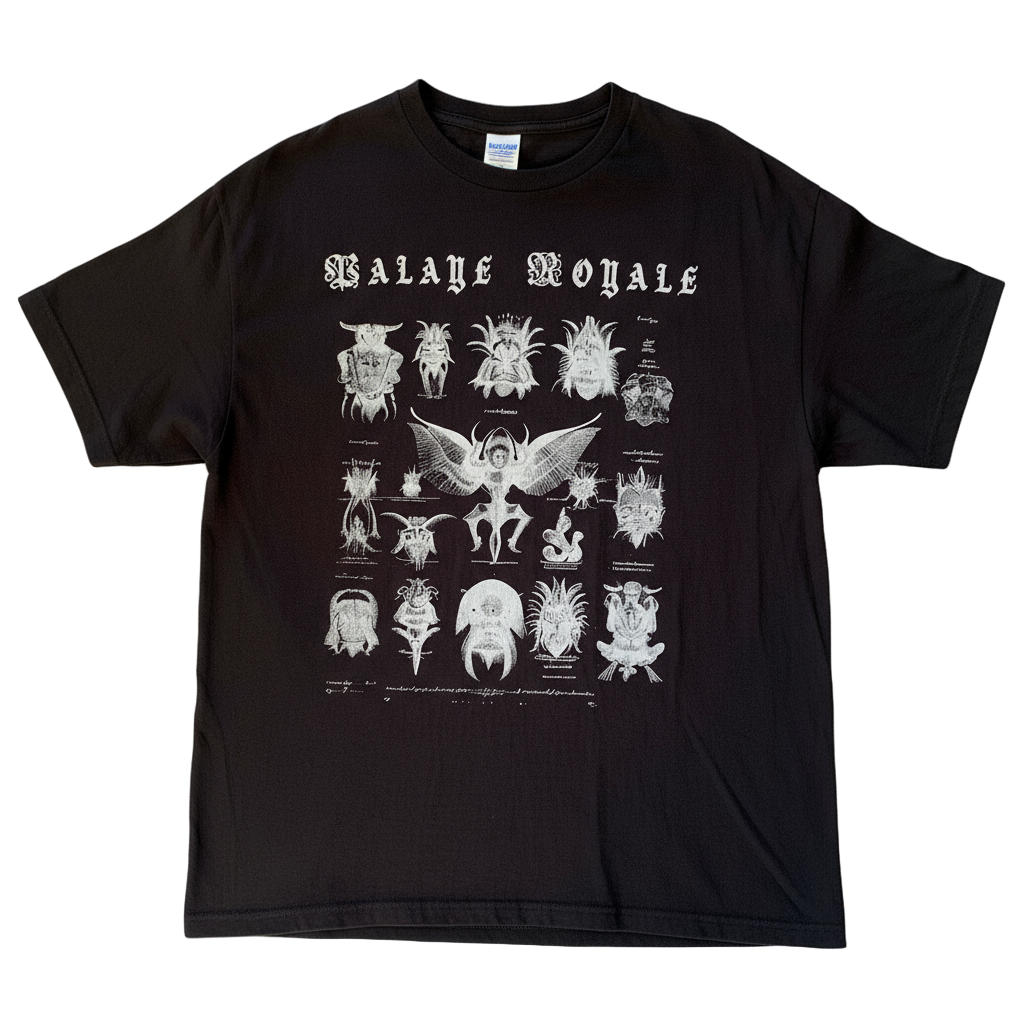 Black t-shirt with white graphic design and 'Palaye Royale' text