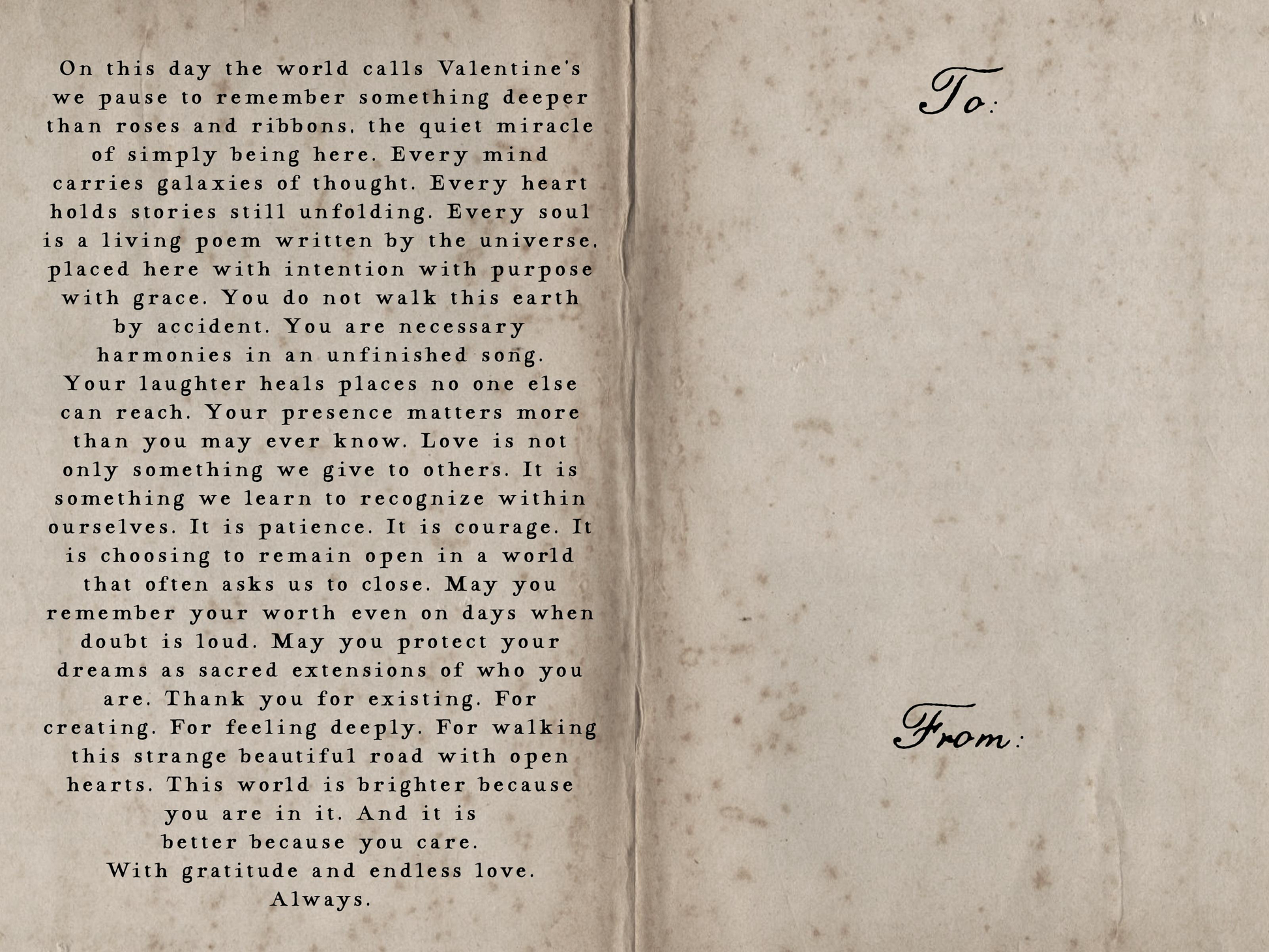 Valentine's Day card with a heartfelt message on textured paper