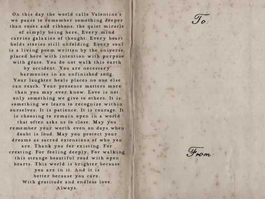 Valentine's Day card with a heartfelt message on textured paper